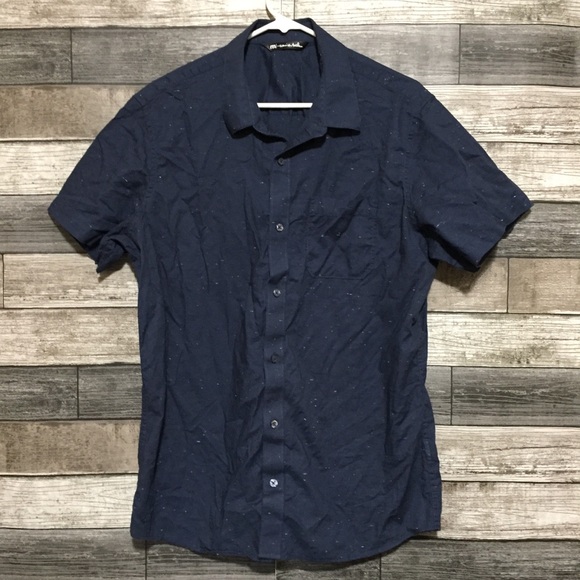 Travis Mathew Button Up Shirt Men’s L Navy Blue Speckle Short Sleeve - Picture 4 of 8